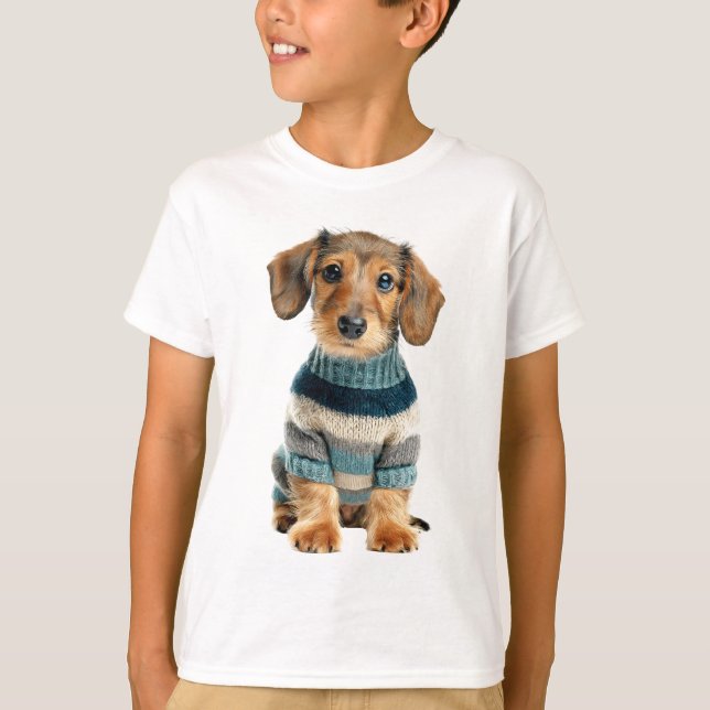 Dachshund Niños Suéter Rayado (Anverso)
