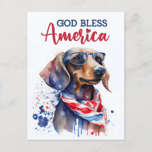 Dachshund Patriótico, Dios Bendiga América Tarjeta