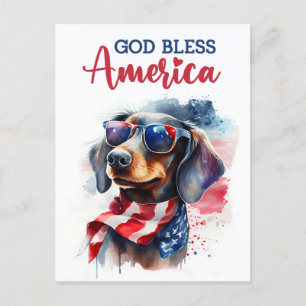 Dachshund Patriótico, Dios Bendiga América Tarjeta