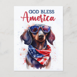 Dachshund Patriótico, Dios Bendiga América Tarjeta