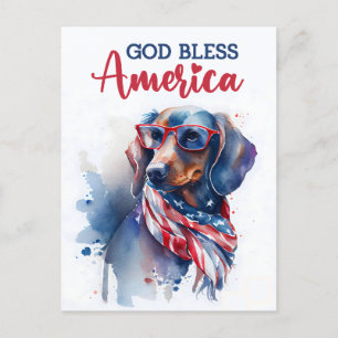 Dachshund Patriótico, Dios Bendiga América Tarjeta