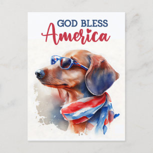 Dachshund Patriótico, Dios Bendiga América Tarjeta