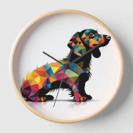 Dachshund Perro blanco neón reloj de pared