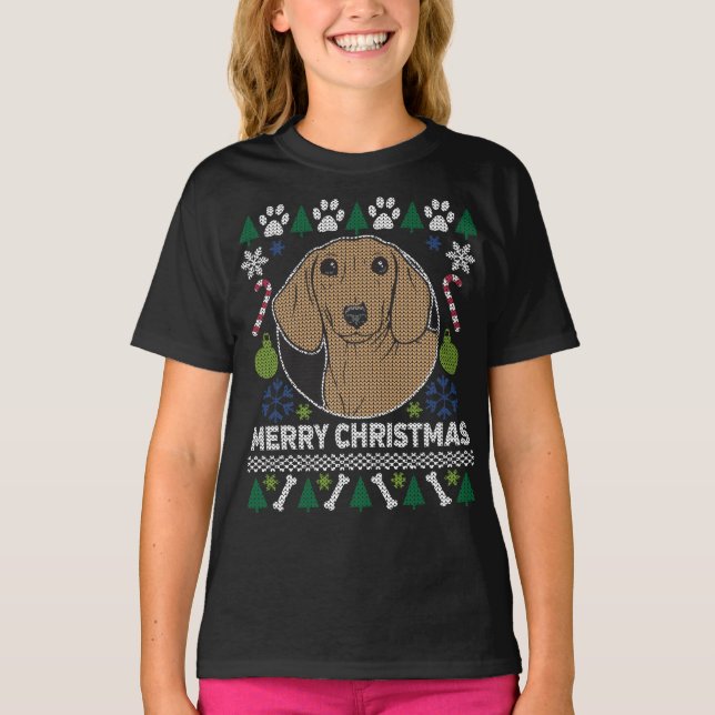 Dachshund Perro Raza Navidades feos Suéter (Anverso)
