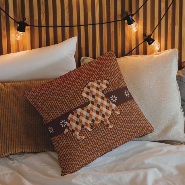 Dachshund Plaid and Faux Knit Look Cojín decorativ (Subido por el creador)