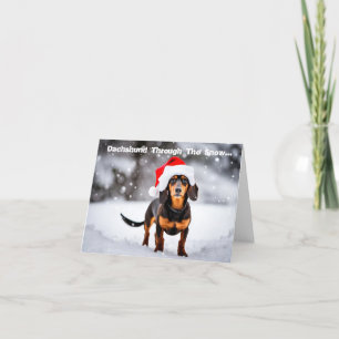 Dachshund Por La Nieve... Tarjeta de navidad