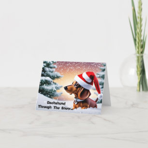 Dachshund Por La Nieve... Tarjeta de navidad
