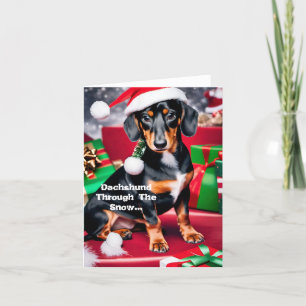 Dachshund Por La Nieve... Tarjeta de navidad
