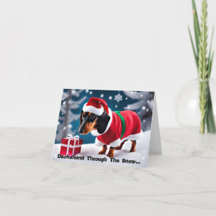 Dachshund Por La Nieve... Tarjeta de navidad