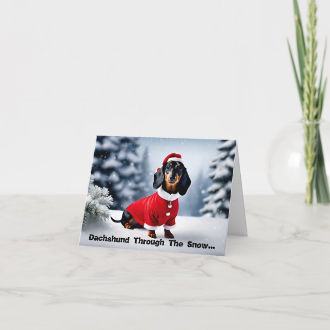 Dachshund Por La Nieve... Tarjeta de navidad (Anverso)