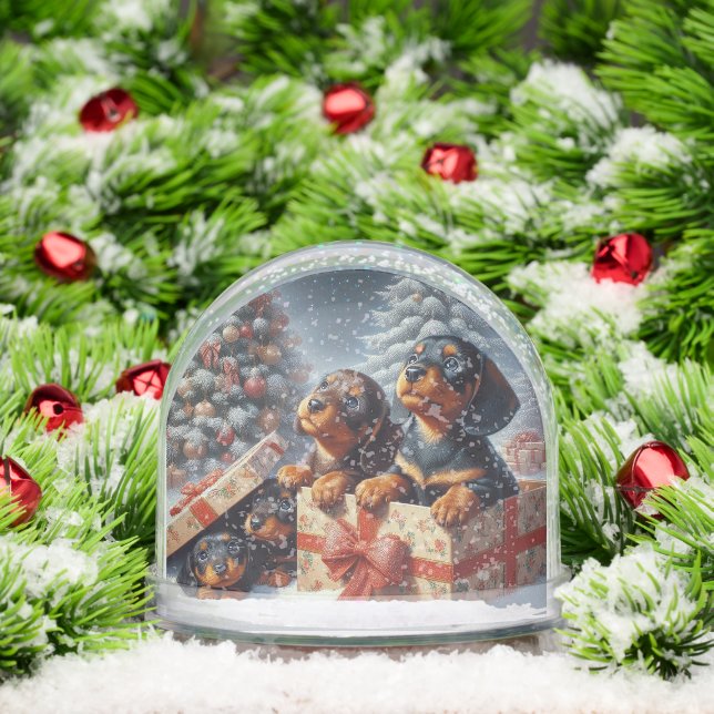 Dachshund Puppies Personalized Snow Globe (Navidad)