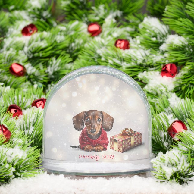 Dachshund Puppy Personalized Snow Globe (Navidad)