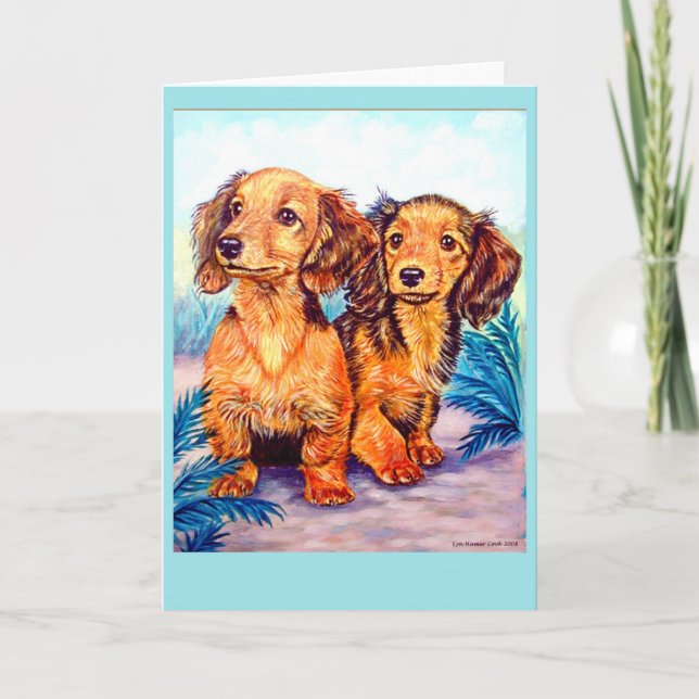 Dachshund Pups Tarjetas De Saludo (Anverso)
