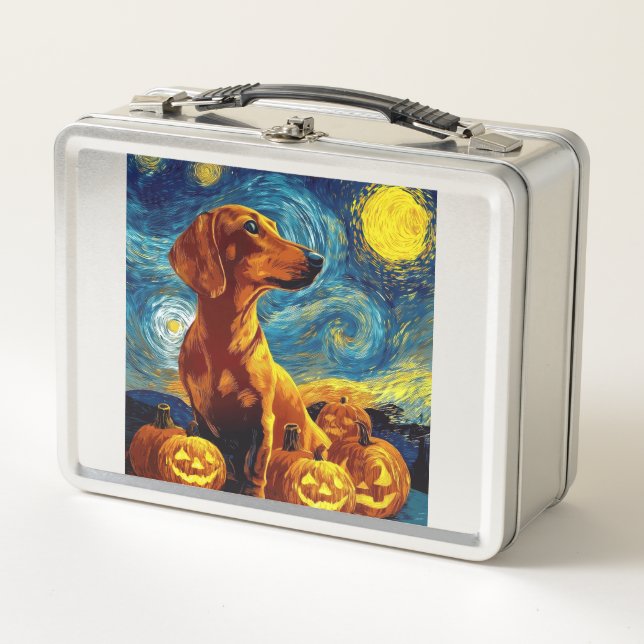 Dachshund Rojo de la noche estrellada de van gogh  (Anverso)