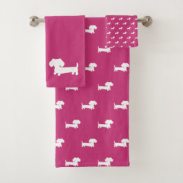 Dachshund rosa brillante conjunto de toallas de ba