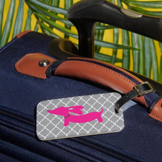 Dachshund rosa etiqueta de la bolsa de equipaje (Anverso In situ 3)
