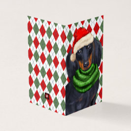 Dachshund Santa con tarjeta de vacaciones de tempo
