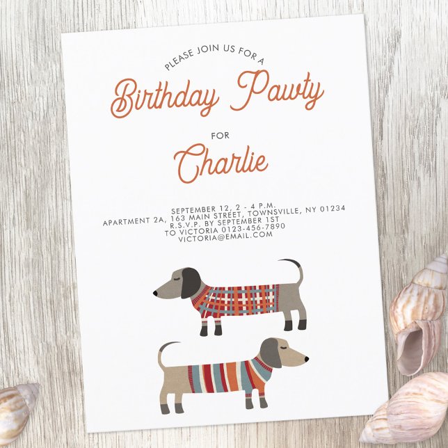 Dachshund Sausage Dog Birthday Pawty Invitación (Subido por el creador)
