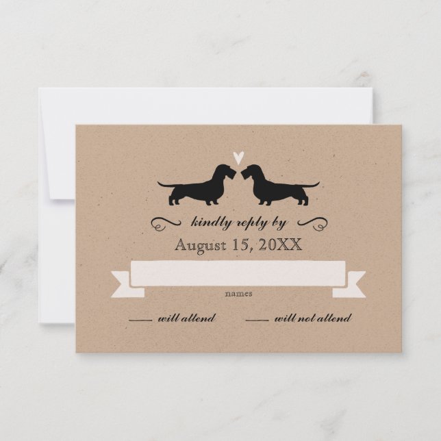 Dachshund Silhouettes (Alambre Haired) Boda RSVP (Anverso)