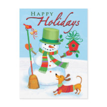 Dachshund Snowman Felices Fiestas Postales de Aves