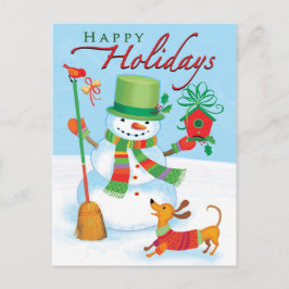 Dachshund Snowman Felices Fiestas Postales de Aves
