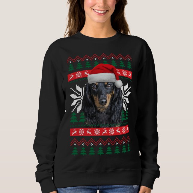 Dachshund Ugly Navidades Sweater Style Santa Hat D (Anverso)