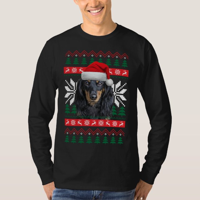 Dachshund Ugly Navidades Sweater Style Santa Hat D (Anverso)