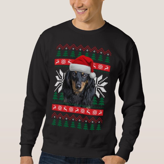 Dachshund Ugly Navidades Sweater Style Santa Hat D (Anverso)