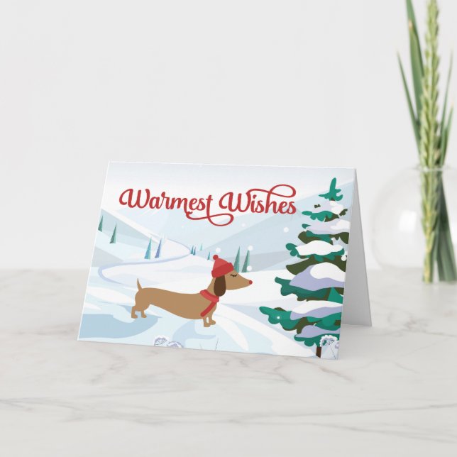 Dachshund Warmest Wire Feliz Tarjeta de Navidad (Anverso)