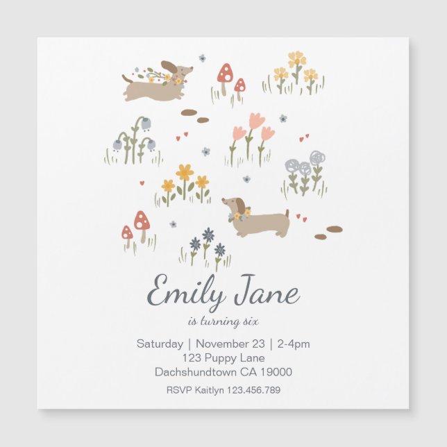 Dachshund Weiner Dog Aman la invitación a la fiest (Anverso)