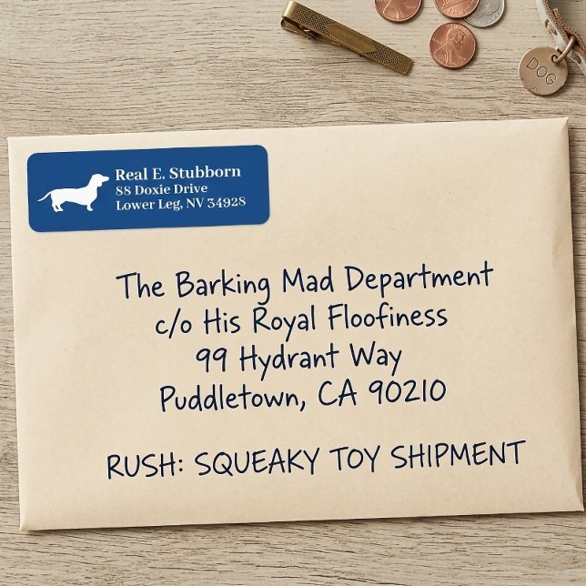 Dachshund Wiener Dog | Etiqueta azul real (Dachshund Blue Return address Label)