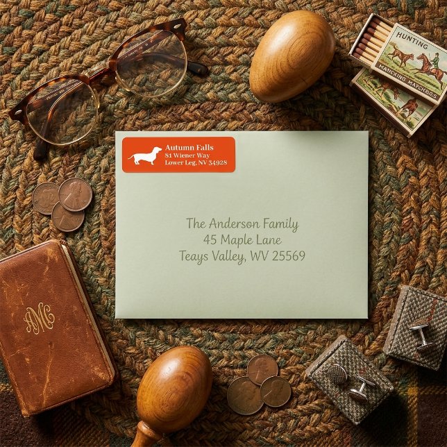 Dachshund Wiener Dog | Etiqueta de dirección de de (Dachshund Wiener Dog | Orange Return Address Label)