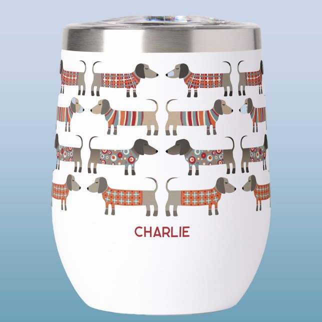 Dachshund Wiener Sausage Dog Personalizado (Fun Dachshund Wiener Sausage Dog personalized name thermal wine tumbler)