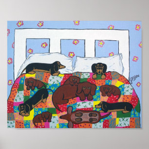 Dachshunds en arte del poster de la cama
