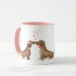Dachshunds en la taza personalizada de amor (chica