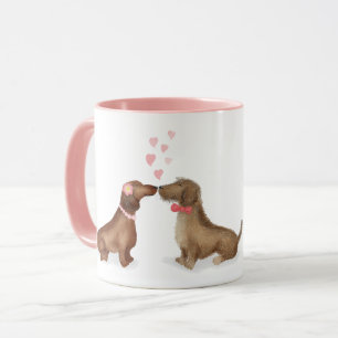 Dachshunds en la taza personalizada de amor (chica