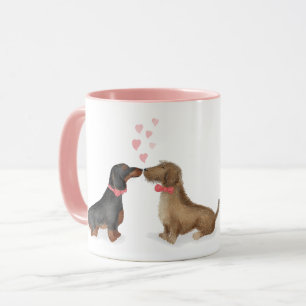 Dachshunds en la taza personalizada del amor (dos