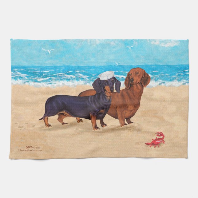 Dachshunds en la toalla de playa (Horizontal)