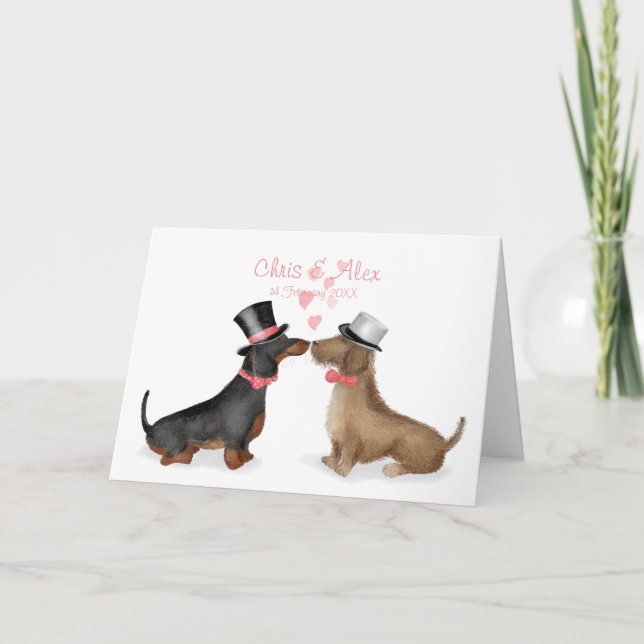 Dachshunds en tarjeta de boda de amor (niño/niño) (Anverso)