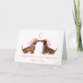 Dachshunds en tarjeta de compromiso de amor (chica