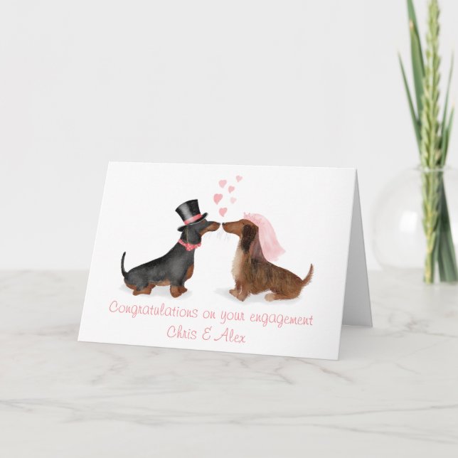 Dachshunds en tarjeta de compromiso de amor (niño/ (Anverso)