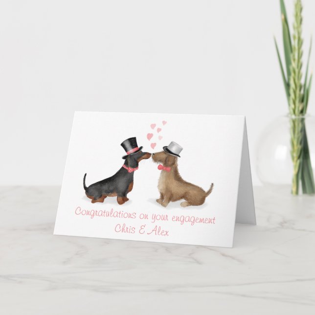 Dachshunds en tarjeta de compromiso de amor (niño/ (Anverso)