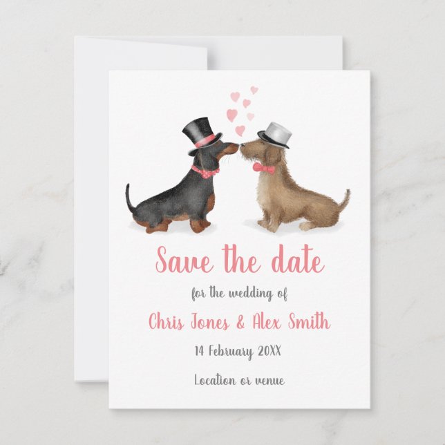 Dachshunds enamorados salvan la tarjeta de cita (n (Anverso)