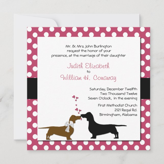 Dachshunds lindos que casan la invitación (Anverso)