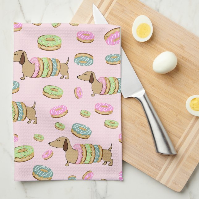 Dachshunds + toalla de baño de donuts + toalla de  (Doblado Cuarto)