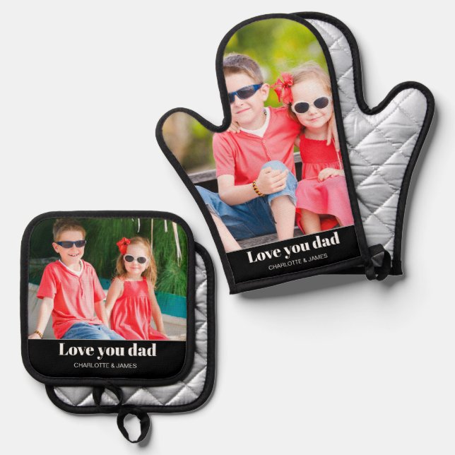 Dad Love You Photo Oven Mitt & Pot Holder Set (Anverso/Reverso)