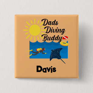 Dads Diving Buddy Design - botón cuadrado