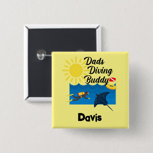 Dads Diving Buddy Design - botón cuadrado