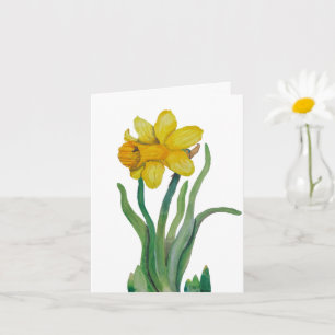 Daffodil acuarela tarjeta de saludo en blanco