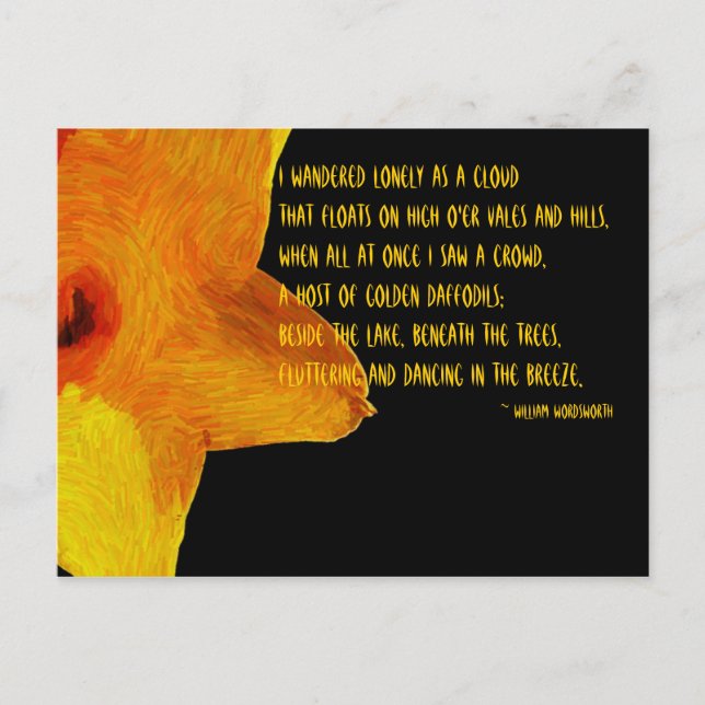 Daffodil amarillo; postal de poema de William Word (Anverso)